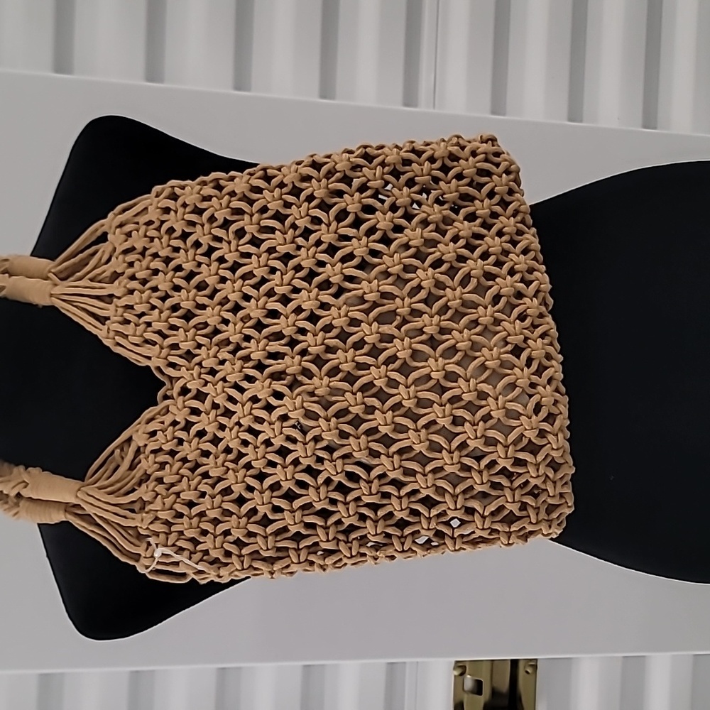 Women's Crochet Handbag Woven Tote Fishing Boho - Beige MSRP $40